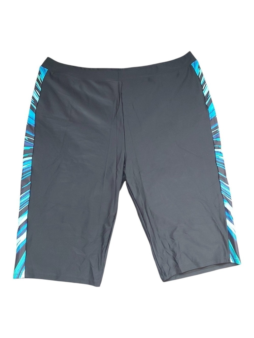 Women's Plus Size Swim Shorts 28W Black with Blue Side Panels High Waisted Board